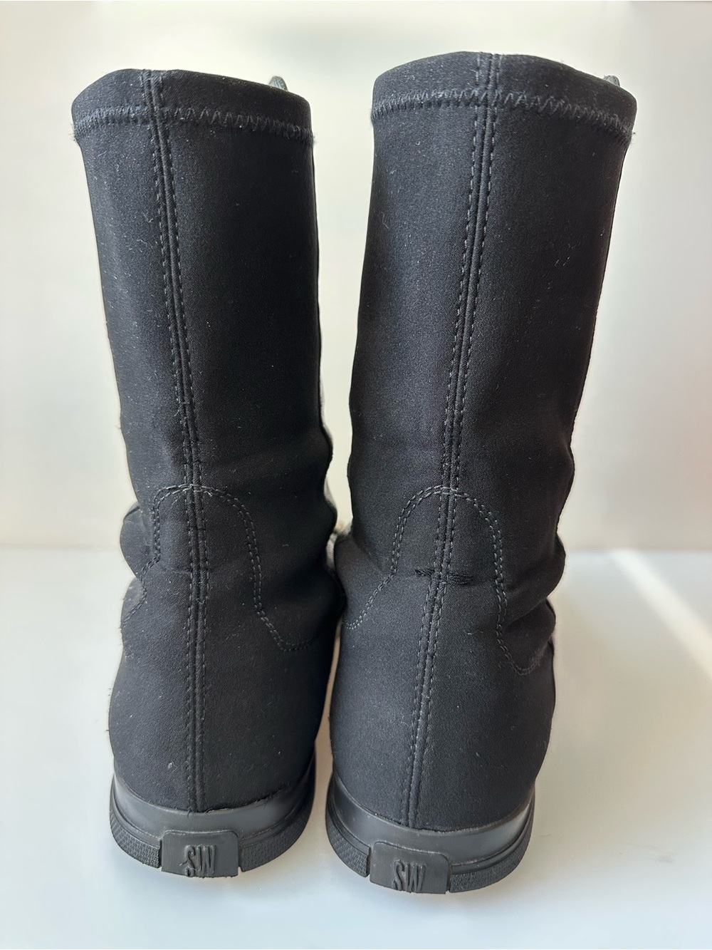 AUTHENTIC STUART WEITZMAN Studded Mid-Calf Black Leather Pull Boots - Picture 3 of 15